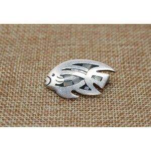 925 Sterling Silver - Vintage Fish Brooch Pin with Abalone Inlay 1.5"